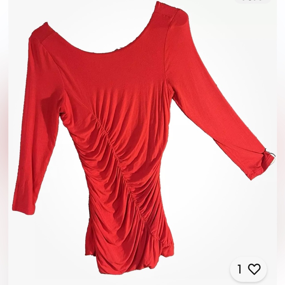 Kenneth Cole Red Blouse With Gathering In Front Size XS Stunning For‎ Holidays